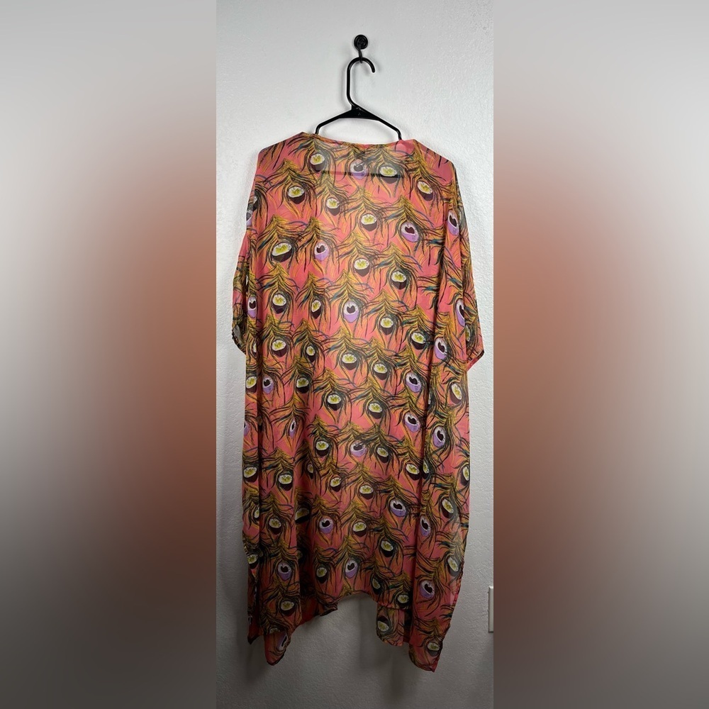 Umgee Multicolor Feather Pattern Duster Sheer Lightweight‎ SZ M/L Chic TC0567 - Picture 4 of 8